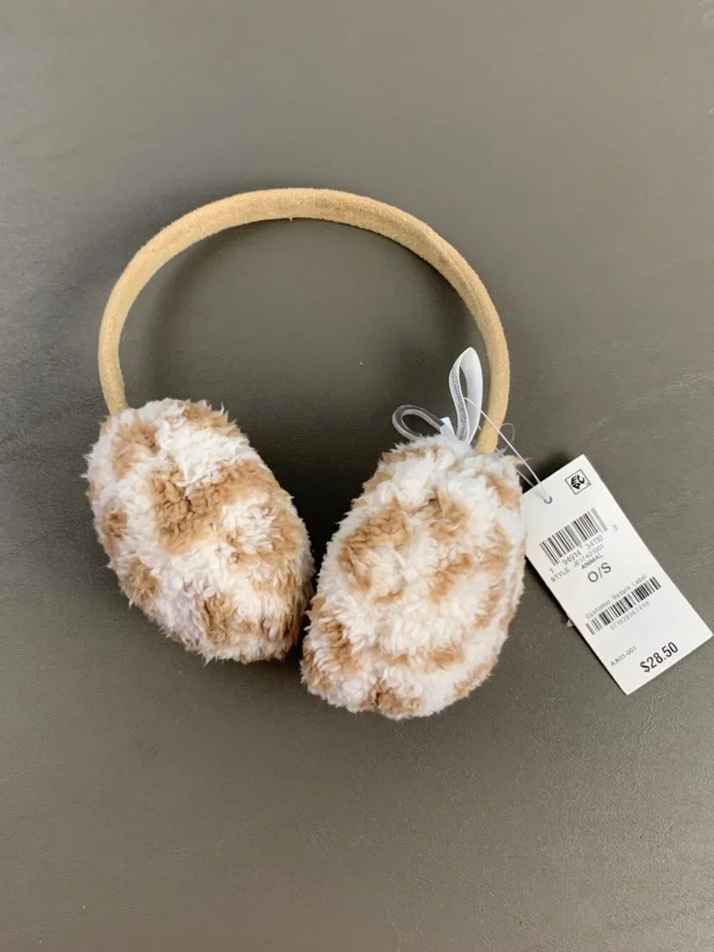 Jenni Women's Sherpa Earmuffs, Beige Animal Print, One Size Fits Most